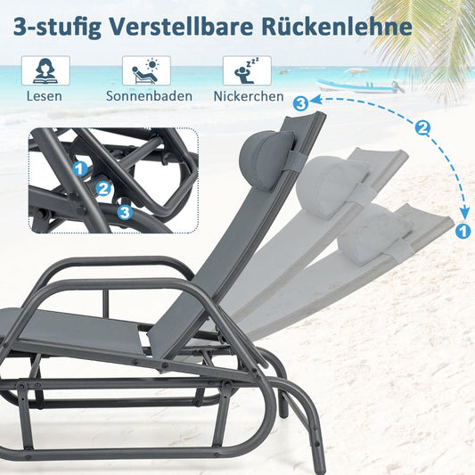 Coast Sun Lounger met schommelfunctie tuinlounder met verstelbare rugleuning grijs