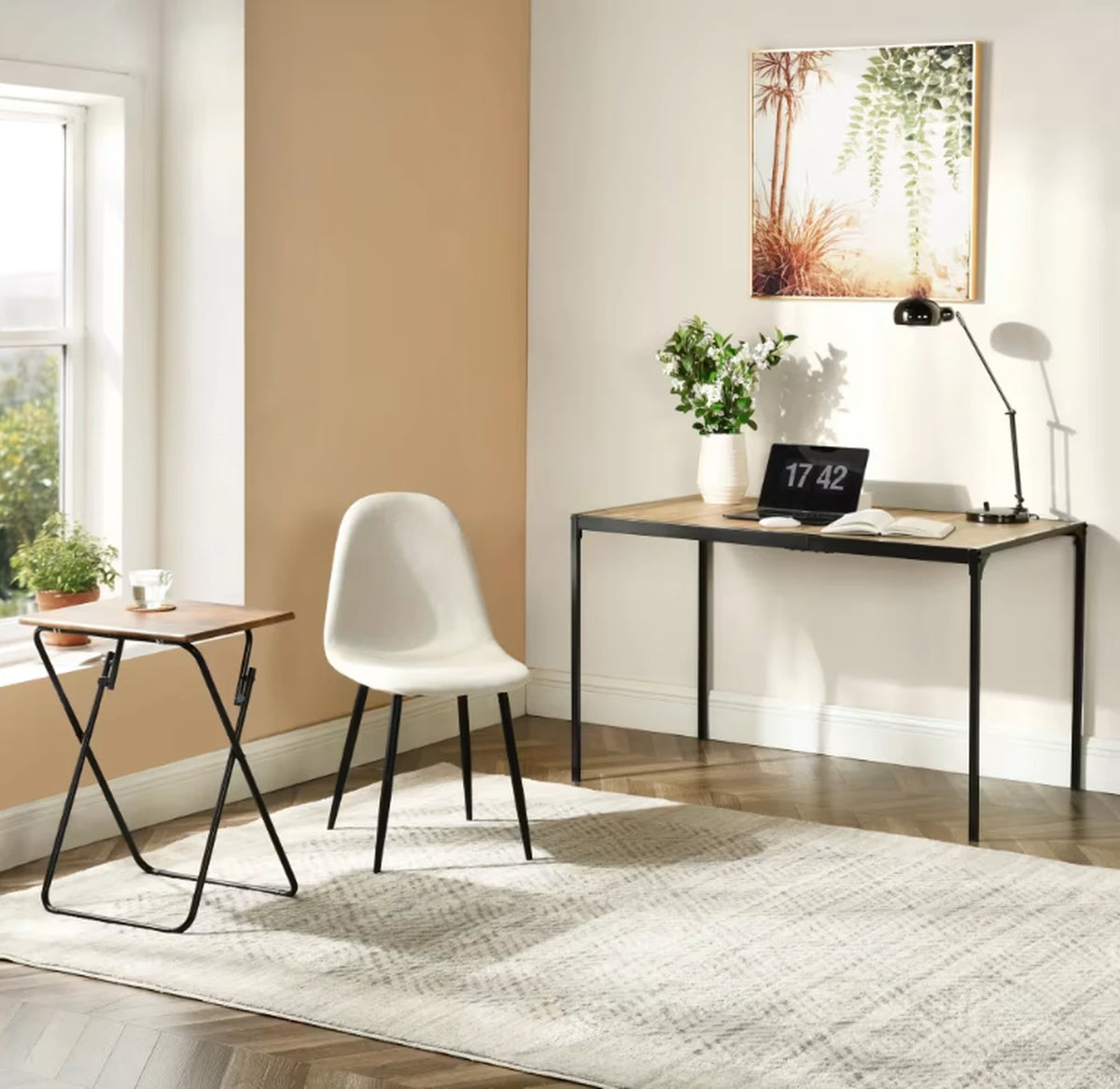 Urban Meuble Eettafel 120 x 75 cm - Houtlook - Zwart Metalen Frame - Minimalistisch