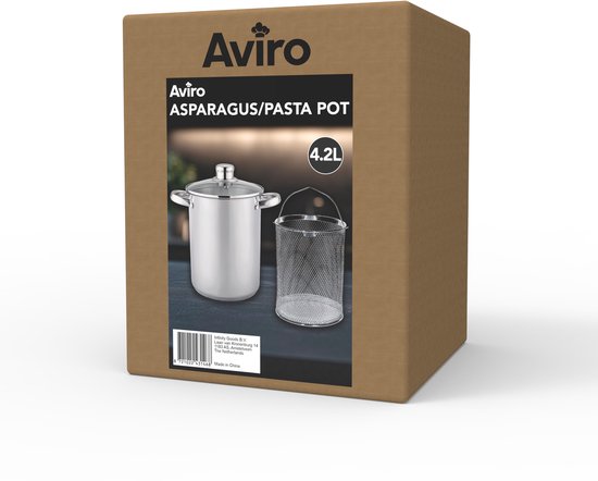 Aviro Aspergepan - Pastapan - Ø 16.5 cm - 23cm hoog - 4,2L - Multifunctioneel - Geschikt Voor Alle Warmtebronnen - RVS
