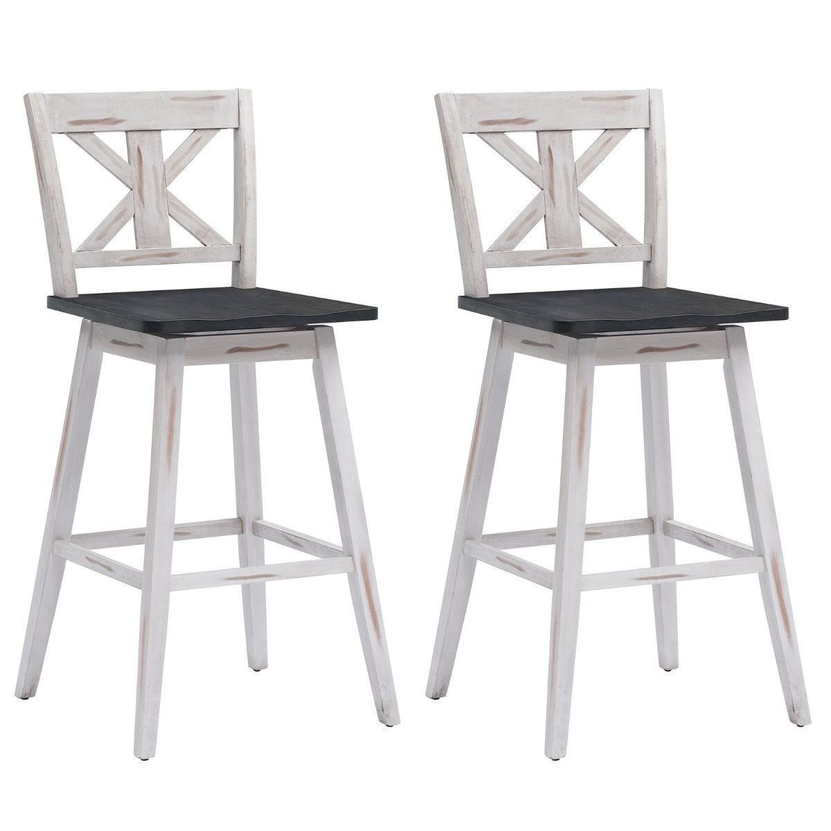 Coast Bar Stool 2 Set Vintage Bar -stoelen met 360 ° roterende stoel en niet -slip coating 73,5 cm wit