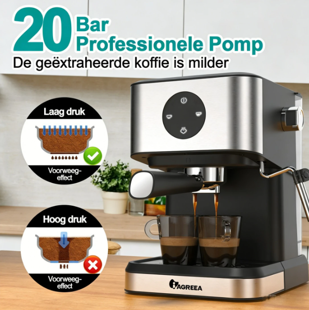 Iagreea Espressomachine CM3050 - 20 Bar - Stoompijp - 1,5L - RVS