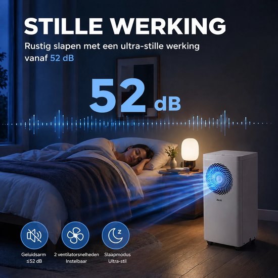 AUX 3-in-1 mobiele airconditioner 7000 BTU (Tot 30m2) , energieklasse A, wifi & afstandsbediening, 4 standen, zelfdemping, R290, inclusief raambeugel