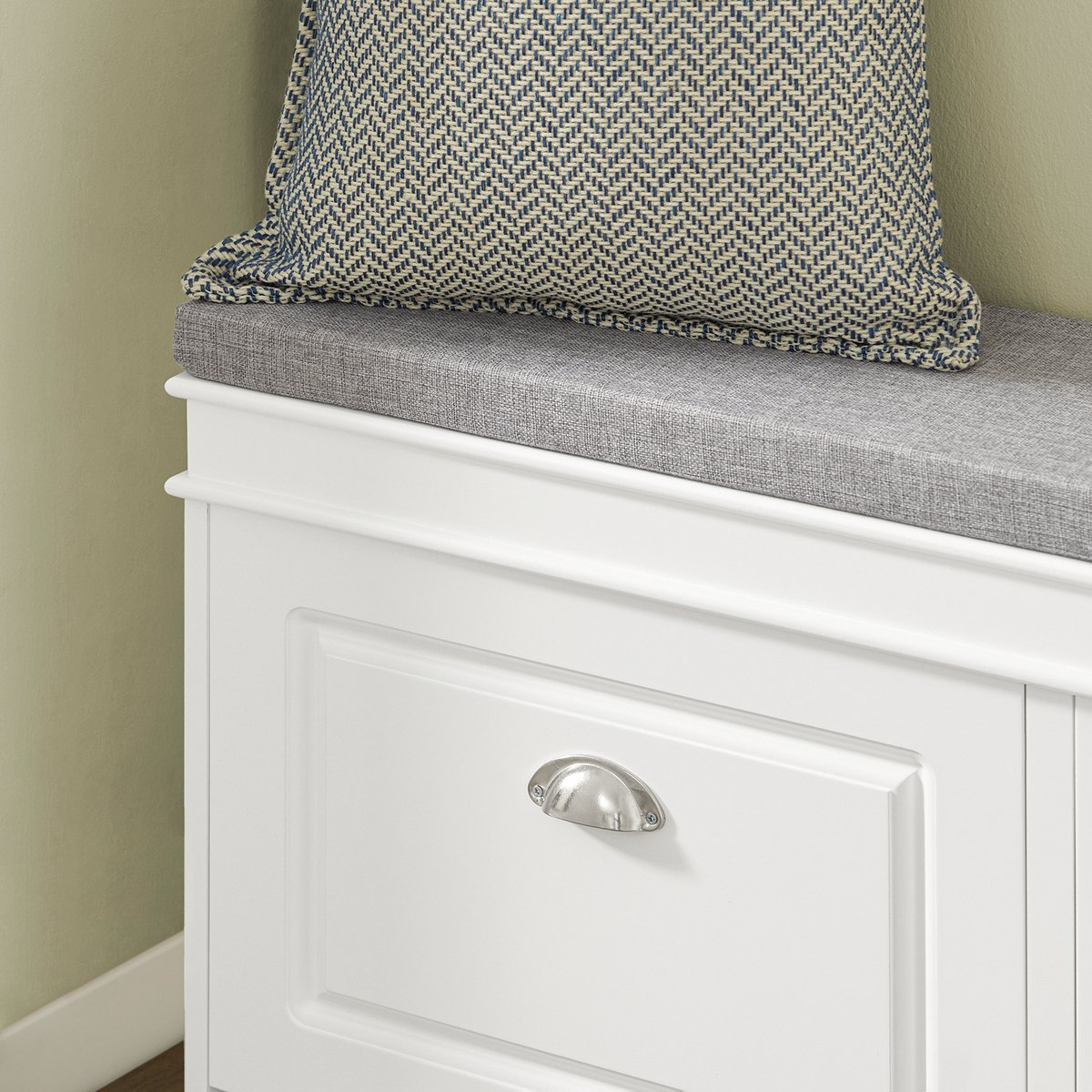 SoBuy Schoenenkast met 2 Kleppen en Zitkussen – Schoenenrek en Zitbank voor Hal of Entree – Wit – 104x52x24 cm