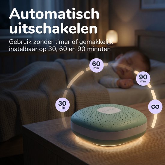 Lunae White Noise Machine 2026 - Witte Ruis Apparaat met Nachtlampje - Geschikt voor Baby's, Kinderen en Volwassenen - Slaaphulp Baby - Slaaptrainer kinderen - Mint Groen