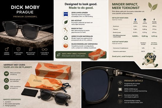 Dick Moby Aalborg Zonnebril - ZEISS UV400 Lenzen - Bio-Acetaat - Unisex - grize duinen