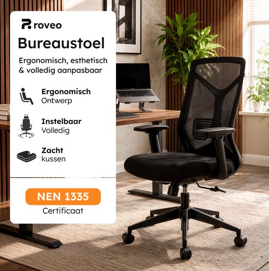 Roveo Ergonomische Bureaustoel - Office Gaming Chair - Volwassenen Game Stoel - Gamestoel - Zwart