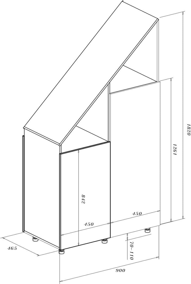 TheBestOf Furniture Opbergkast Wit - Voor Schuine Wand - 91 x 47 x 94/182 cm
