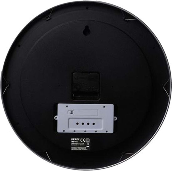 Perel Wandklok, rond, analoog, 35 cm, lcd-scherm met thermometer, hygrometer en weersvoorspelling, aluminium, zilver