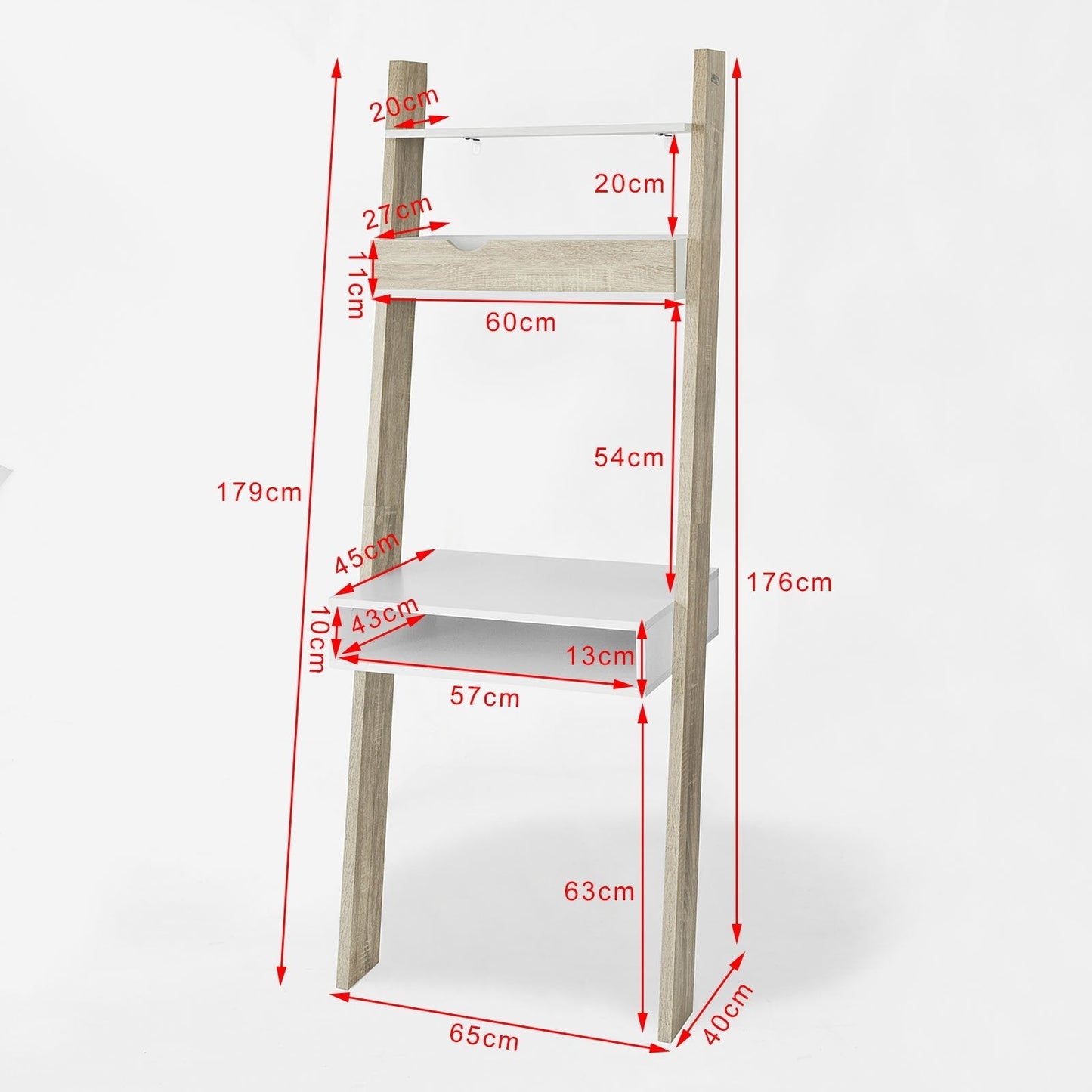 SoBuy FRG111-WN Boekenplank met Bureau - Wandmodel MDF/Spaanplaat - 40 x 65 x 176 cm - Wit/Naturel