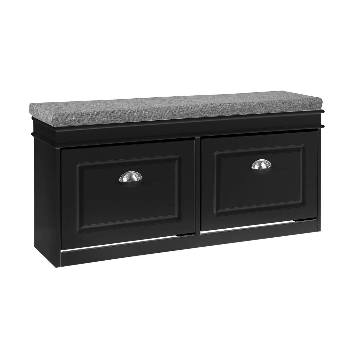 SoBuy FSR64-SCH Schoenenopbergbank Schoenenkast 2 Flappen Met Kussen - 24 x 104 x 52 cm - Zwart