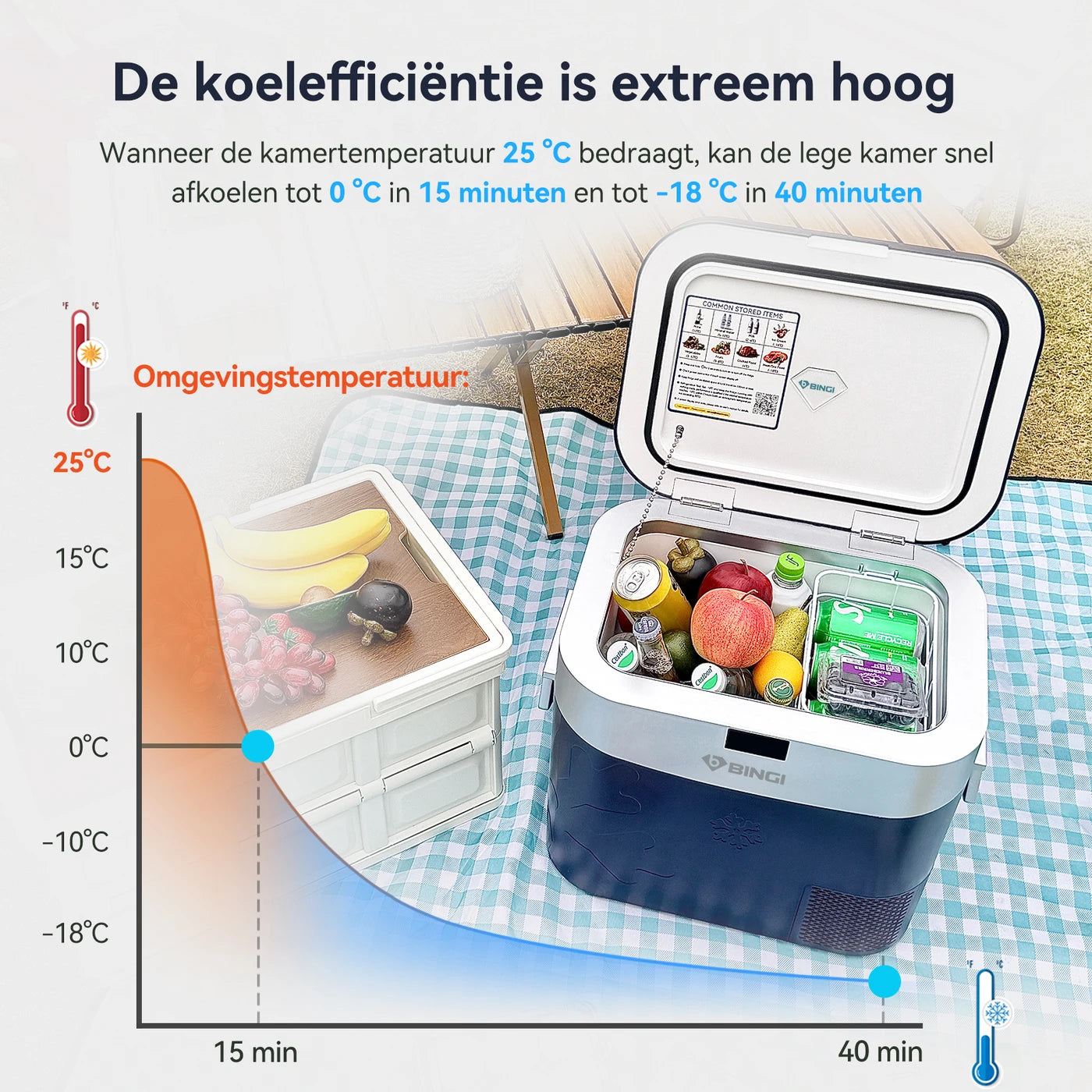 BINGI 22 L Draagbare Compressor Koelbox – 12/24 V DC – Snelle Koeling – Camper, Truck & Camping – Blauw