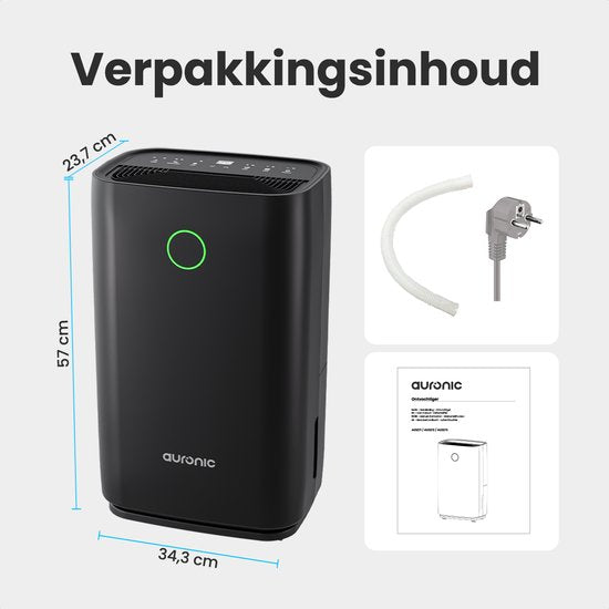 Auronic Luchtontvochtiger - Compact Series - 20L per dag - Was-droog functie - Slaapkamer, Badkamer en Woonkamer - Vochtvreter voor in Huis - Zwart