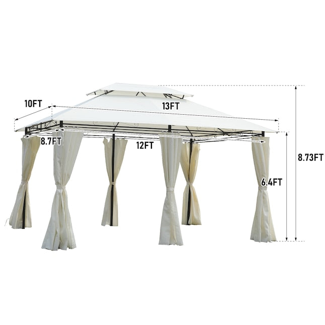 Kahomvis Paviljoen 13 x 10 ft – Waterafstotend – Dubbel Dak – Met Afneembare Zijwanden
