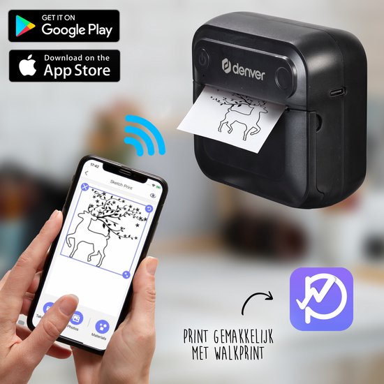 Denver Mini Pocket Printer - Sticker Printer - Thermisch Papier - Bluetooth - Mobiele Fotoprinter - MBP32B