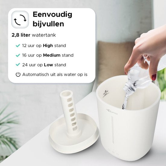 Qumax Luchtbevochtiger met Aromatherapie – Air Humidifier – Diffuser voor Woonkamer, Kantoor, Babykamer, Slaapkamer – Verschillende Standen – Stil Ontwerp – Vernevelaar 2,8L