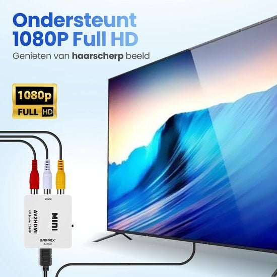 Garpex® AV naar HDMI Converter – Tulp naar HDMI Converter – AV to HDMI – Wii HDMI Switch – 1080P Full HD – Inclusief USB-voedingskabel
