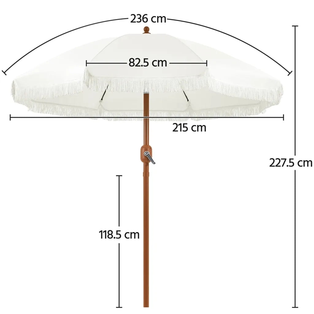 Yaheetech Parasol - Met Franjes - Kantelbaar - Met Zwengel - Ø215 cm - Crèmewit - Retro Design
