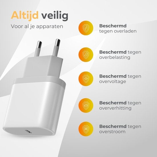 Wurk - Oplader - Geschikt voor iPhone, Airpods en iPad - 20W Snellader - Oplaadkabel van 3M