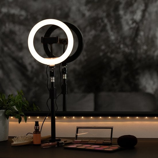LURK ringlicht studioset 8 inch met verstelbaar statief, microfoon en afstandsbediening -  zwart