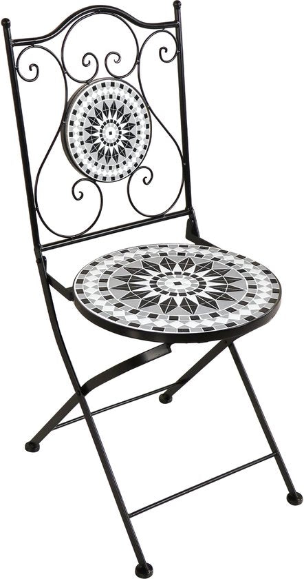 AXI Amélie Bistro Stoelen – Inklapbaar – Zwart/wit – Metalen inklapbare tuinstoelen – Hoge rugleuning – Set van 2 stuks – Mozaïeklook – Ingelegd met keramische tegels – 150 kg draagkracht – Tuin, terras of balkon