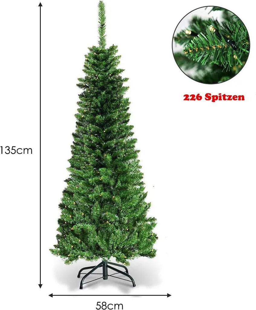 Coast Kunstkerstboom met LED Groen – 135 cm – Slim Pencil Design met 226 Takpunten en 150 Warmwitte Lampjes