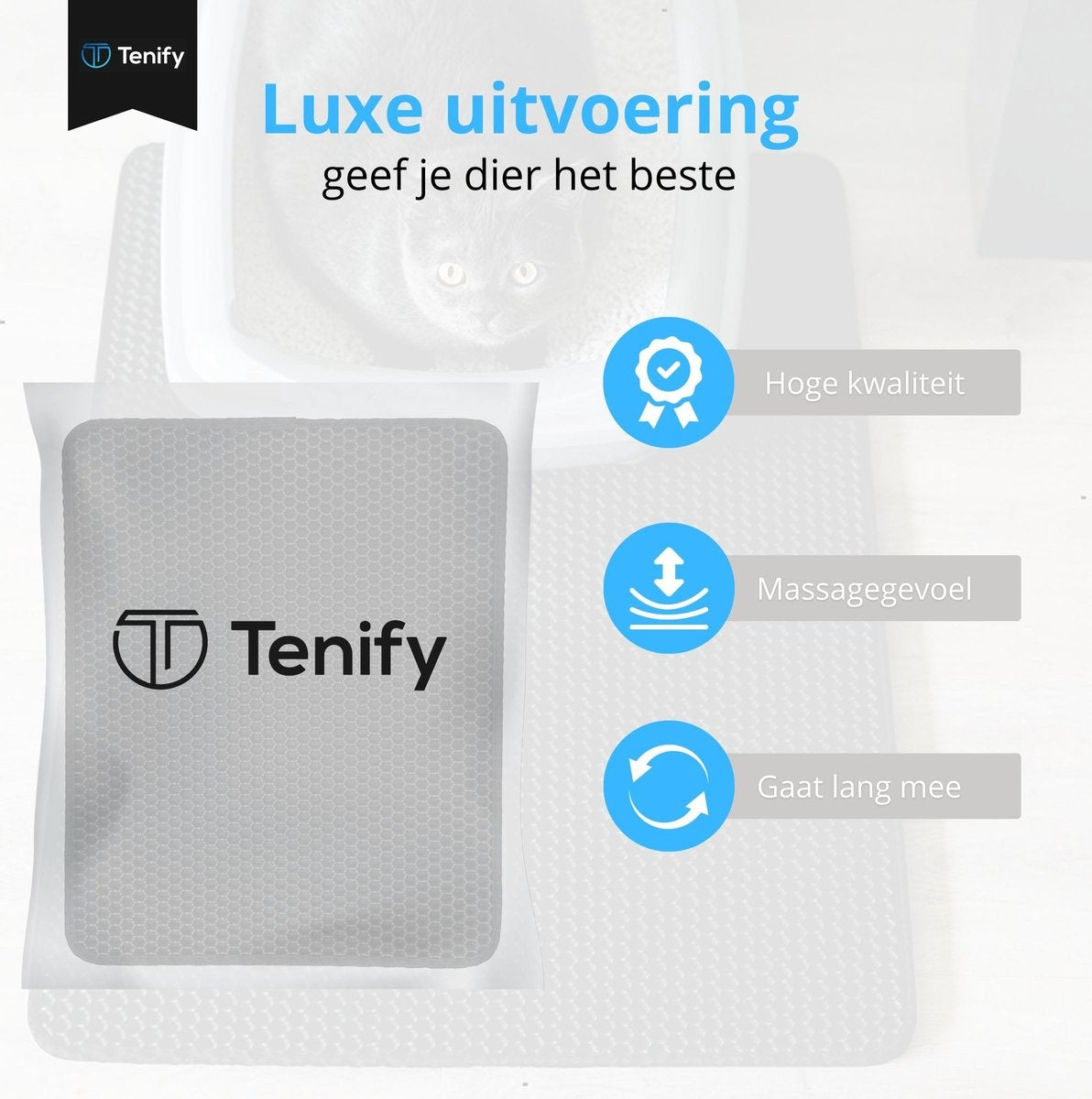 Tenify Kattenbakmat + Extra Kattenbak Schepje - 40 x 50 cm - Waterdicht - Dubbele laag - Honingraatstructuur - Uitloopmat - Mat