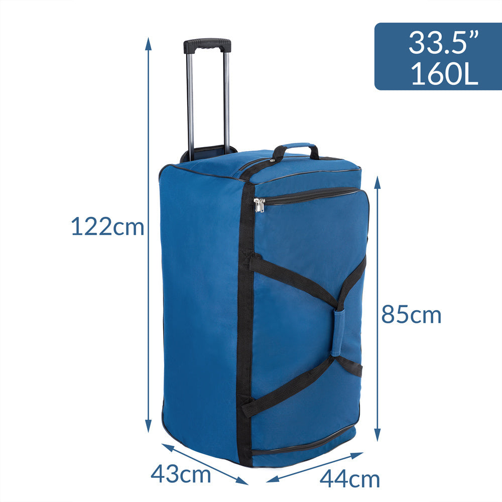Deuba XXL Reistas Blauw met trolley-functie 3 wielen 160 LITER 85x43x44cm