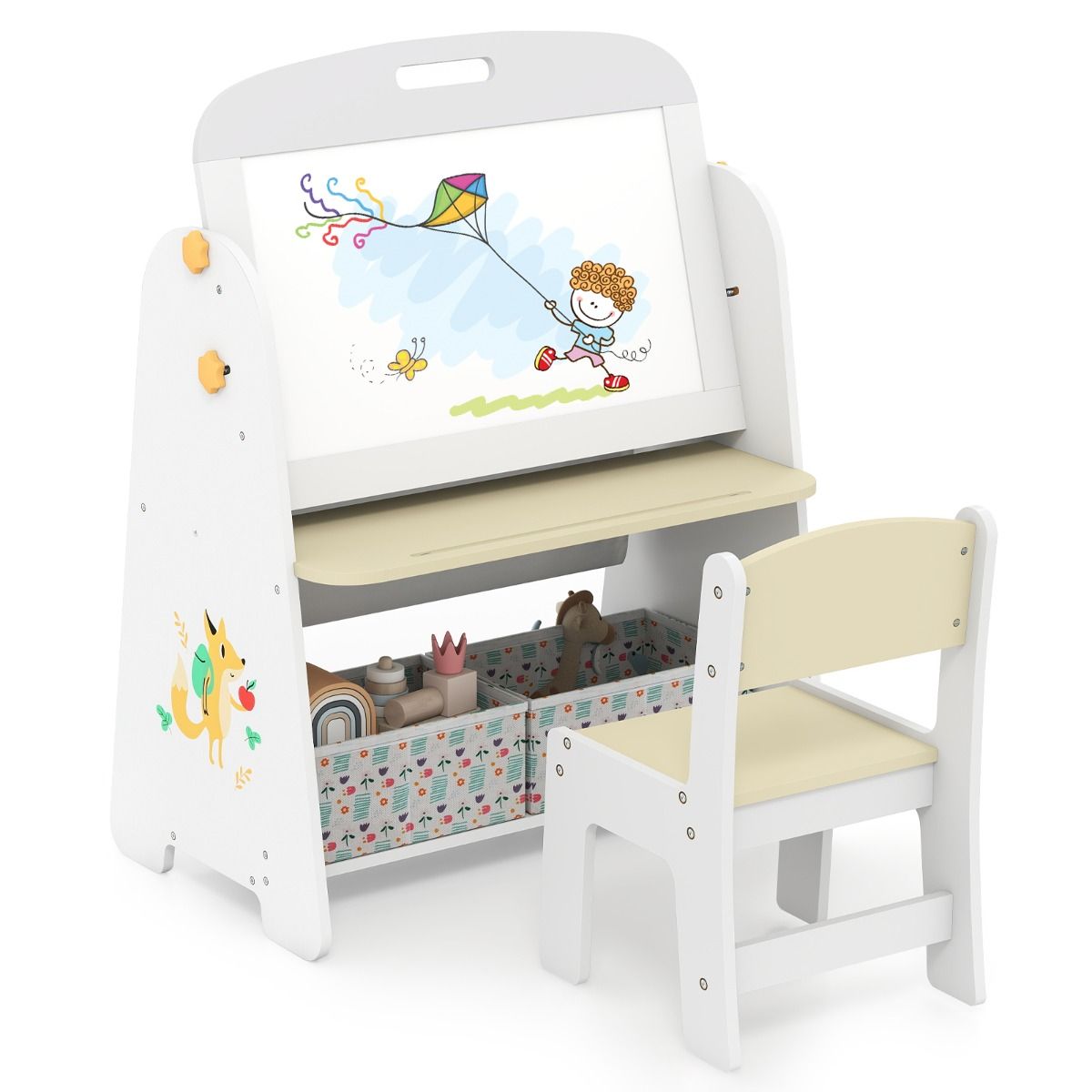 Coast Kindertafelset met Stoel - 4-in-1 ontwerp - Boekenrek en opbergruimte - Natuur