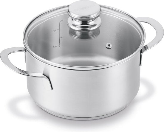 BRABANTIA ENJOYMENT Kookpot/kookpan - Ø 24 cm - RVS - Glazen deksel - PFAS-vrij - Geschikt voor inductie
