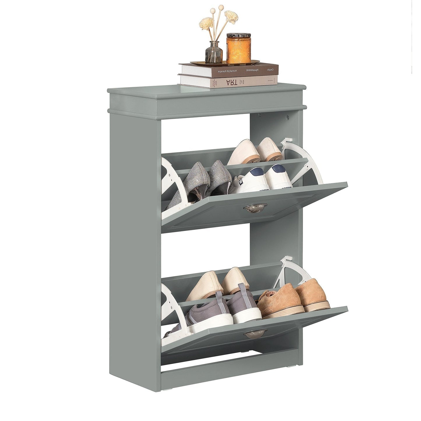 SoBuy Schoenenkast - Incl 2 Kleppen - Schoenenrek - 4 Planken - Grijs - 54x82x24cm - FSR78-HG