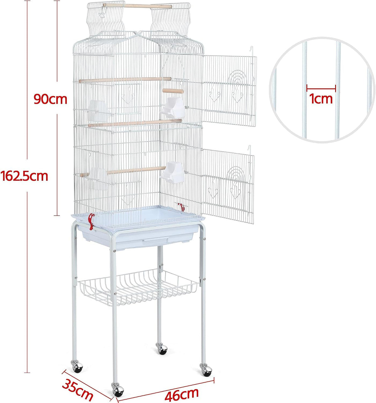 Yaheetech XXL Vogelkooi met Standaard - 46 x 35,5 x 158 cm - Wit