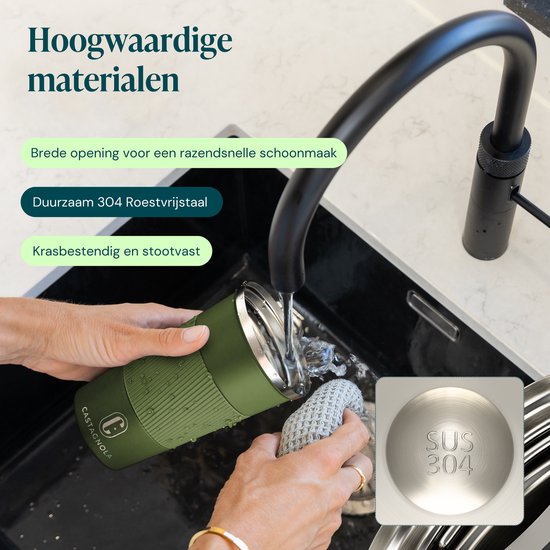 Castagnola Thermosbeker - Koffiebeker To Go - Travel Mug voor Koffie en Thee - Theebeker - 510 ML - RVS - Groen
