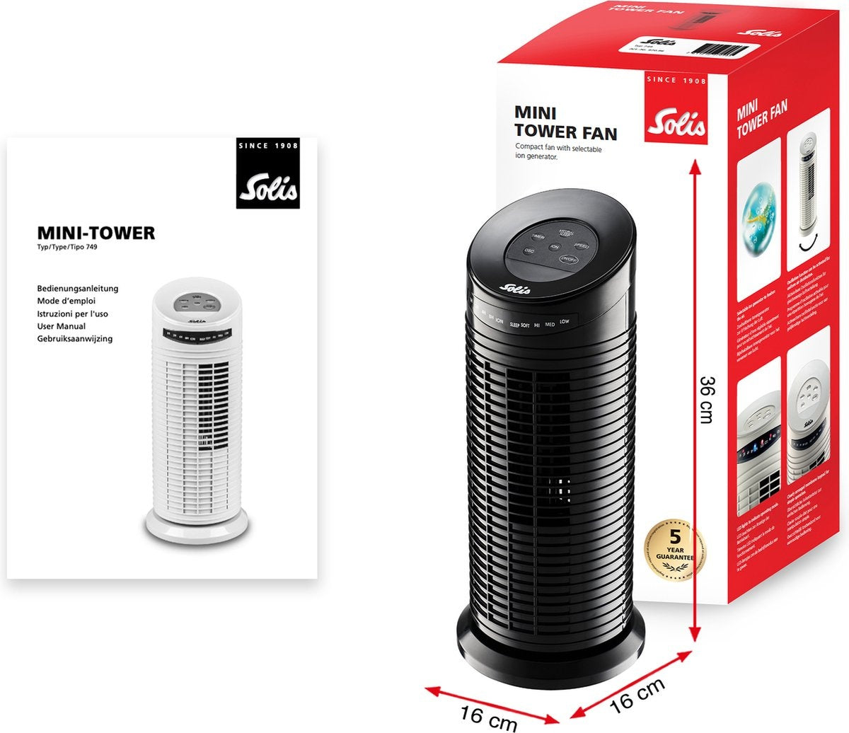 Solis Tower Ventilator 749 Ventilator Toren - 38 cm Hoog - Zwart