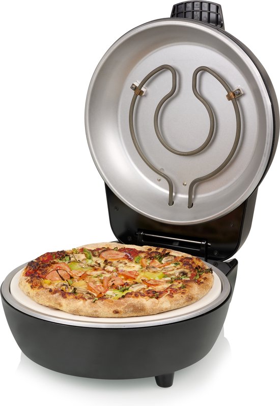 Princess 115005 Pizzaoven - Pizzamaker en oven - Regelbare thermostaat en timer - 1200W - Keramische pizzasteen - 410 graden - diameter 30cm - Zwart