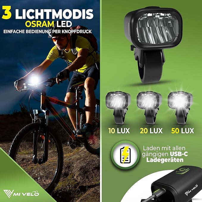 MIVELO Fietsverlichting Set – USB Oplaadbaar & Waterdicht – 100 Lux – Smart One