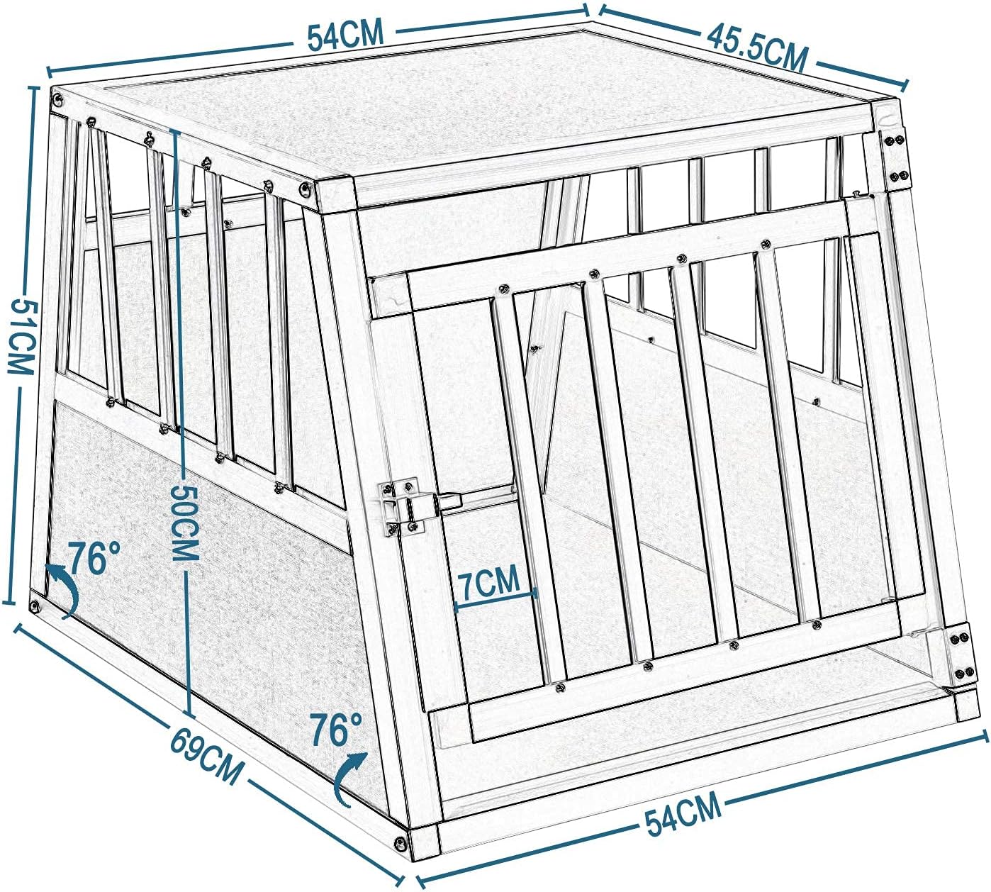 EUGAD Hondenbench Aluminium - 69 x 54 x 50 cm - Trapeziumvorm - Voor Auto en Thui
