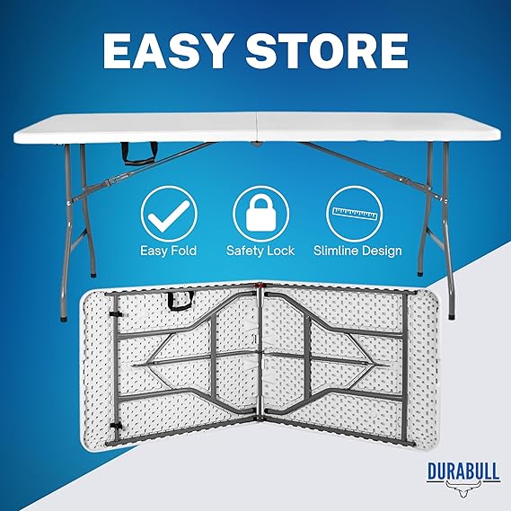 Durabull Plastic Vouwende Schraag Tafel - 1.8M Vouw in Half
