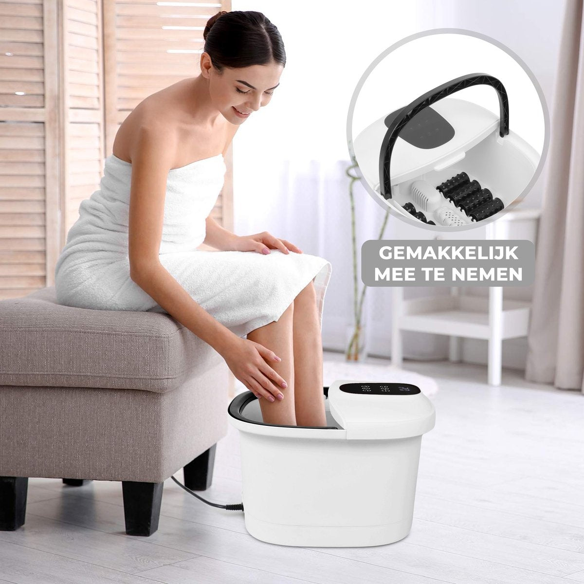 Niceey Massage Voetenbad XXL – Bubbelfunctie – 10 Massage Rollers – Tot 48°C - Infrarood - 12L - Wit
