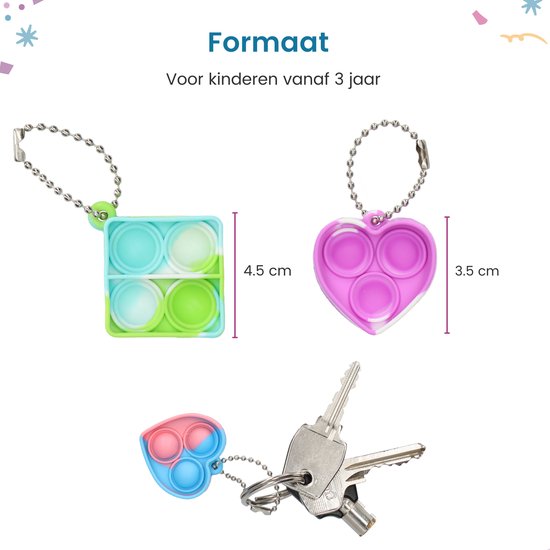 Partizzle 24x Pop It Fidget Toys Sleutelhangers Pakket - Popit Uitdeelcadeautjes Hart - Grabbelton Traktatie Cadeautjes - Voor Kinderen