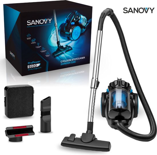 Sanovy ProPower-9100 - Krachtige Stofzuiger - Zonder Zak - 3L - Compact - Blauw