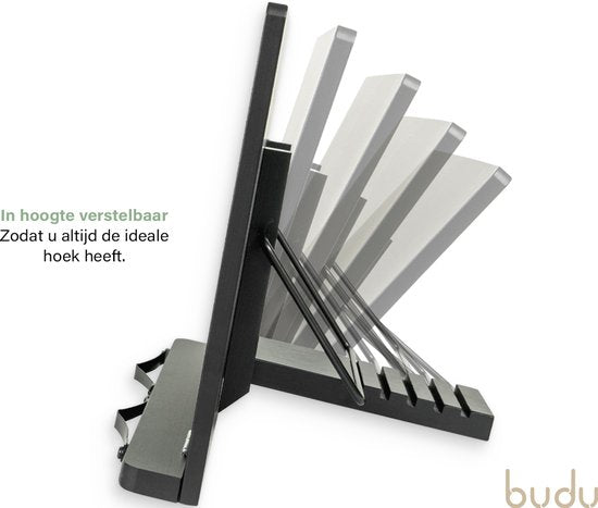 Budu Boekenstandaard Zwart – Boekenhouder – Book holder – Boekenstandaard bamboe hout – Tablethouder – Leesstandaard – Verstelbaar (5 standen)