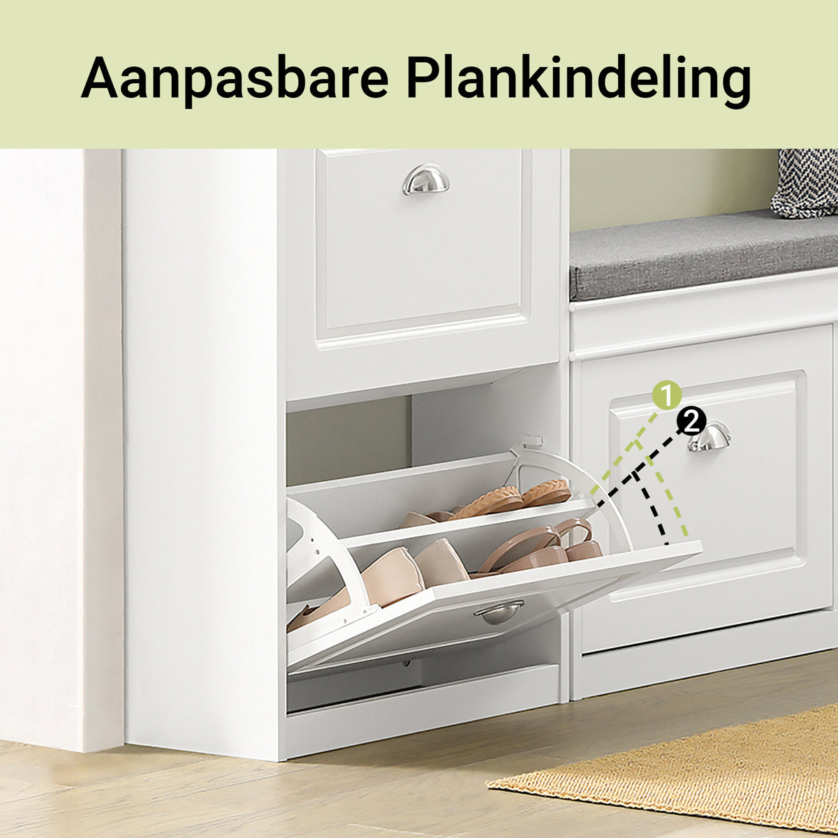 SoBuy Smalle Schoenenkast met 2 Kleppen - Wit - 24 x 60 x 102 cm