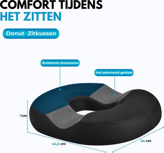 Softsie Donut ZitKussen Orthopedisch & Ergonomisch Voor Auto En Bureaustoel - Stuitkussen - Ringkussen - Zitring Kussen - voor Aambeien, Piercing en Stuitje