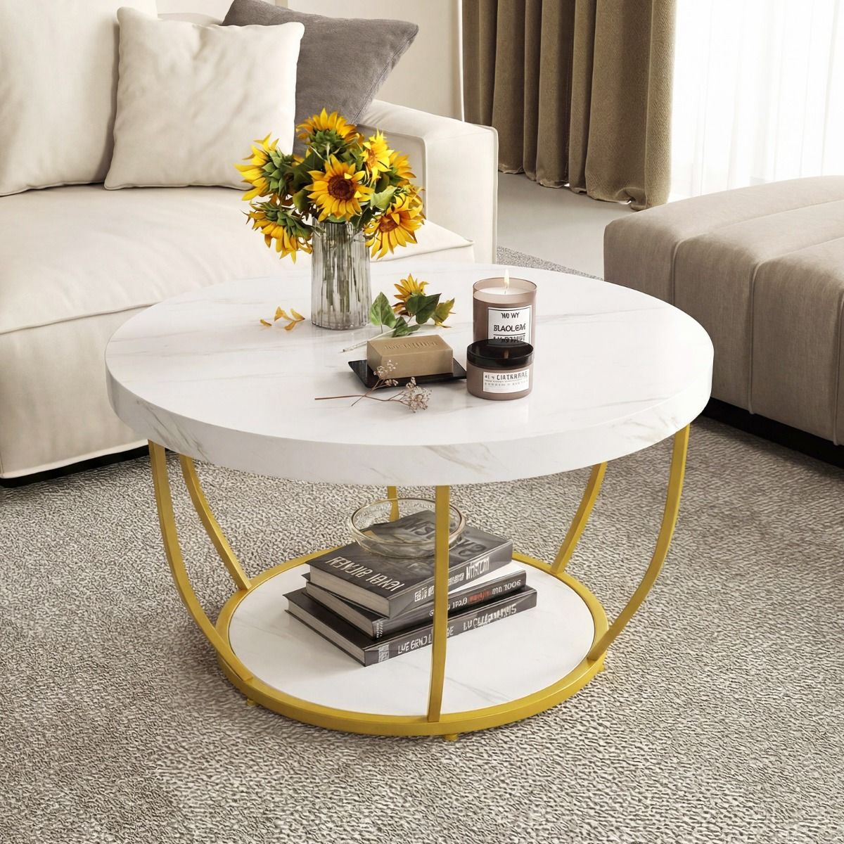 Coast Ronde Salontafel - 2 niveaus - metalen frame - wit - 80 x 45 cm