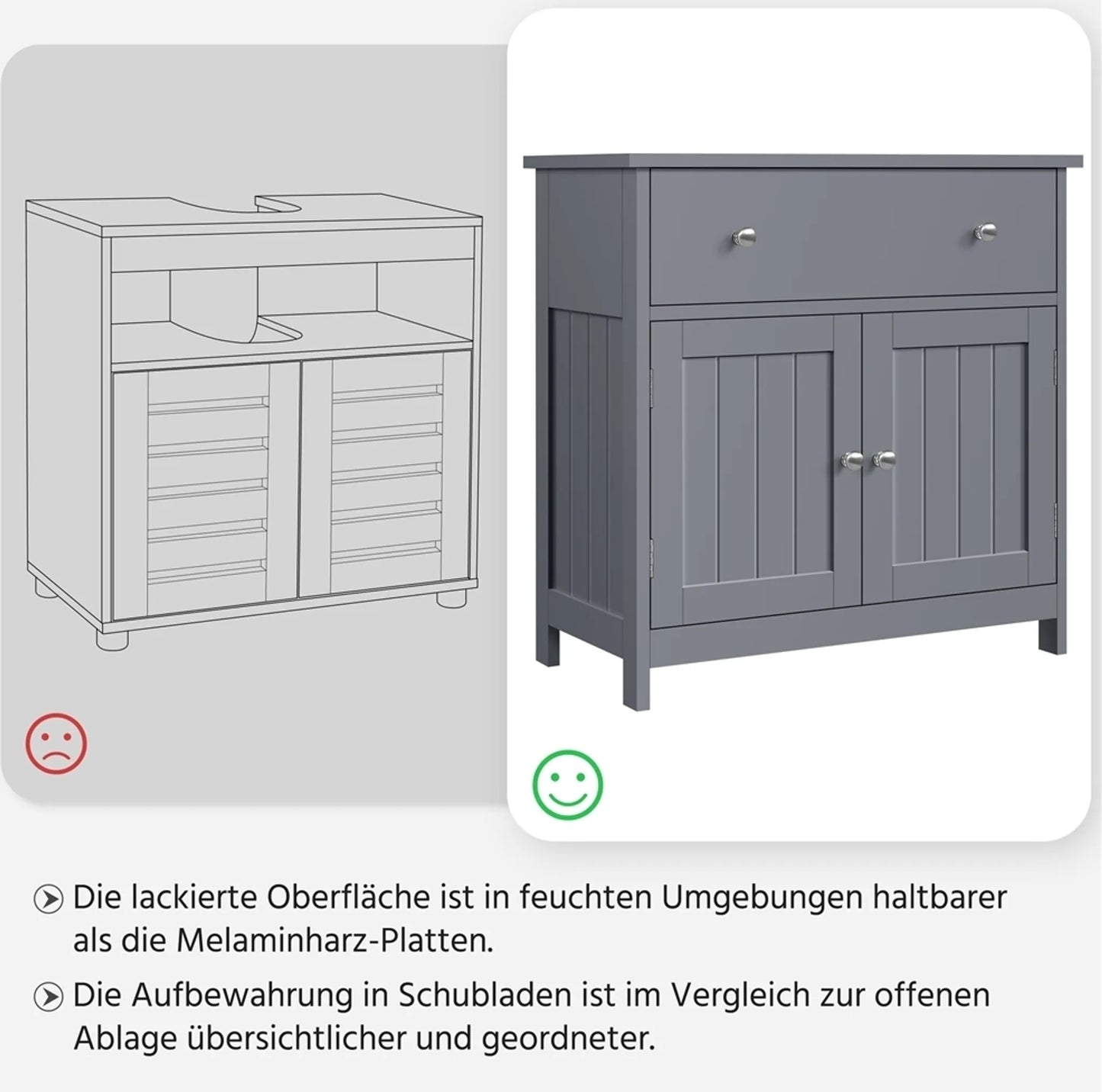 Yaheetech Wastafelonderkast Met Lade En Twee Vakken – Voorzien Van Sifonuitsparing En Waterafstotende Coating En Metalen Beslag – Voor Badkamer In Landelijke Stijl – Donkergrijs Mdf En Metaal – 60 x 30 x 60 cm