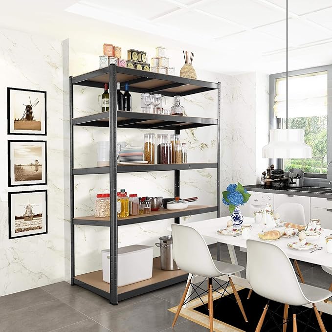 Yaheetech Heavy Duty Opbergrek - 180x120x60 cm - 5 Verstelbare Planken - 875 kg - Zwart