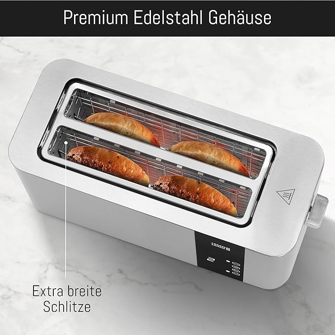 LEBENLANG Broodrooster met Lange Sleuf – 4 Sneetjes – Touchscreen LED – 7 Bruiningsstanden – 1400W