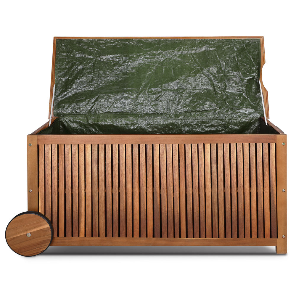 Casaria Opbergbox – Waterdicht Acaciahout met Wielen & Binnenzeil – 117 x 52 x 58,5 cm – Bruin