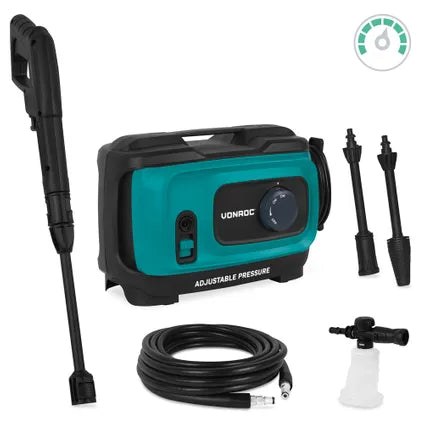 VONROC Hogedrukreiniger V18c - 1800W - 140 Bar - 420 L/u - Drukregelaar - 8 m Slang