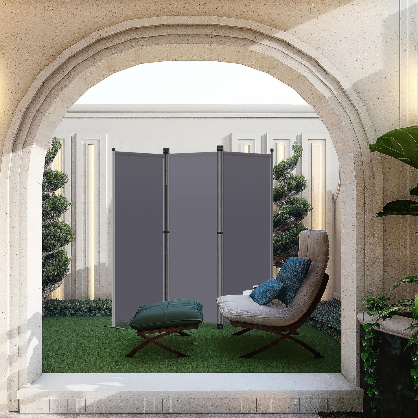 Angel Living Kamerscherm 3-delig – Stijlvolle Ruimteverdeler & Inkijkbescherming – Stevig Staal Frame – Polyester Doek – Grijs